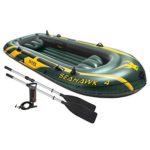 Intex Seahawk 4, 4-Person Inflatable Boat Set with Aluminum Oars and High Output Air Pump (Latest Model)