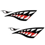 MonkeyJack 2 Pieces Shark Mouth Decals Sticker Fishing Boat Canoe Kayak Graphics Accessories – Waterproof and Durable