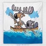 59 x 59 Inches Moose Fleece Throw Blanket American Animals Boat Beaver Friend Canoe River Fun Native Characters Kids Cartoon Blanket