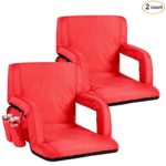 Portable Stadium Seat Chair, Sportneer Reclining Seat for Bleachers with Padded Cushion Shoulder Straps, Red, 2 Pack