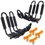 Protek 2 Pair J Shape Bar 150 Lbs Kayak Canoe Inflatable Paddle Board Surfboard Roof Rack Carrier Car SUV Roof Top Mount with 8 Ft Lashing Straps Tie Down Ratchet