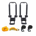 AA-Racks J-Bar Rack Roof Top Mount with 8 Ft Lashing Straps Tie Down Ratchet,Folding Carrier for Your Canoe, SUP and Kayaks on SUV Car Truck