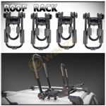 WIN-2X 4pcs (2 Sets) Black Iron Steel Foldable J-Bar Style Roof Cross-Bar-Mounted Kayak Racks + Stern Lines + Mounting Hardware