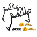 AA Products Model X35 Truck Rack with 8 Non-Drilling C-Clamps and 2 Sets Double Folding Kayak J-Racks with Ratchet Lashing Straps