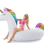 Jasonwell Giant Inflatable Unicorn Pool Float Floatie Ride On with Fast Valves Large Rideable Blow Up Summer Beach Swimming Pool Party Lounge Raft Decorations Toys Kids Adults