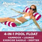 AQUA 4-in-1 Monterey Hammock Inflatable Pool Float, Multi-Purpose Pool Hammock (Saddle, Lounge Chair, Hammock, Drifter) Pool Chair, Portable Water Hammock, Burgundy/White Stripe