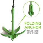 Gradient Fitness Marine Anchor, 3.5 lb Folding Anchor, Grapnel Anchor Kit for Kayaks, Canoes, Paddle Boards (SUP), (Green, 3.5 lbs)