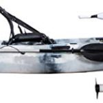 BKC PK11 Angler 10.5-Foot Sit On Top Solo Fishing Kayak w/Trolling Motor, Paddle, and Upright Aluminum Seat (Grey Camo)