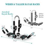 amzdeal Kayak Roof Rack 4-in-1 Folding J Bar Car Roof Carrier Rack for 2 Kayaks, Canoe, Surfboard, SUP on Rooftop Mount on SUV, Car and Truck Crossbar (Gift: 6 Pcs Tie-Down Straps)