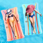 Parentswell Inflatable Pool Lounge Float, 2 Pack Swimming Pool Adult Size Lounge Chairs, 66in Colorful Pool Floating Mat, Beach Lounger Raft Floatie Toys for Adults with Cup Holder and Phone Organizer