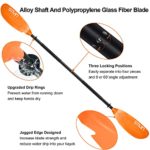 STIVIN 4 Piece Kayak Paddle with Leash 91.7inch 233cm Aluminum Alloy Shaft PP Blade Non-Slip Hand Grip Adjustable Angle Drip Rings Floating Oars Paddles for Kayaking Fishing Canoeing Touring(Orange)