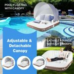 GYMAX Canopy Floating Island, 2-3 Person 441lbs Inflatable Lake Floats with UPF50 Retractable Sunshade, Built-in Cup Holder & Grabbing Ropes, Giant Lounge Raft for Indoor, Poolside, River and Beach
