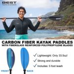 Best Marine Kayak Paddle & Leash 220cm, 234cm, 250cm – Separating Lightweight Floating Paddles – Carbon Fiber Shaft & Fiberglass Reinforced Polypropylene Blades – Adjustable Oar – Kayaking Equipment