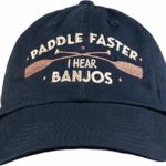 Ann Arbor T-shirt Co. Paddle Faster, I Hear Banjos | Funny Camping, River Rafting Canoe Kayak Baseball Cap Dad Hat Navy Blue