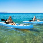 Goplus Inflatable Sit-On-Top Kayak, 1 Person Canoe w/Adjustable Aluminum Paddle & Footrest, Portable Recreational Rowboat Set w/Detachable Seat & Carrying Bag for Touring & Fishing (Blue)