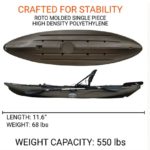 BKC UH-RA220 11.5 Foot Angler Sit On Top Fishing Kayak with Paddles and Upright Chair and Rudder System Included (Army Green)