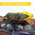 PIRIPARA Kayak Roof Rack for 2 Kayaks, Folding Kayak Rack J-Bar Carrier Holder for Canoe, Surfboard, Ski Board, Paddle on SUV, Car, Truck Crossbar Rooftop Mount Racks