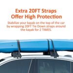 Universal Car Soft Roof Rack Pads for Kayak Surfboard SUP Canoe with 20FT Durable Tie-Down Straps, 2 Tie Down Rope, 4 Quick Loop Straps
