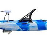 BKC PK11 Angler 10.5-Foot Sit On Top Solo Fishing Kayak w/Trolling Motor, Paddle, and Upright Aluminum Seat (Blue Camo)