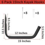 Vahodegn Garage Storage Heavy Duty Hooks, 15Inch Jumbo Arm Kayak Rack, 6 Pack Wall Mount Canoe Hangers