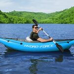 Hydro-Force 9′ x 32″ Cove Champion X1 Inflatable Kayak Set | Fits 1 Adult | Includes 1 Aluminum Paddle, 1 Hand Pump, 2 Fins, 1 Carry Bag, Repair Patch Kit