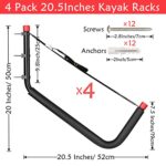 Naikozmo 4 Pack Kayaks Storage Racks, 20.5 Inch Heavy Duty Canoe Hangers, Wall Mount Hooks for Stand Up Paddle Boards, Surfboards, SUP, Ski, Snow Board, Black + Red