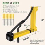 GanFindX Foldable Kayak Wall Rack | Heavy-Duty 11.6-17″ Kayak Storage Rack Hanger & Metal Buckle Straps, Indoor/Outdoor Cradles for Canoe, Kayak, Paddle Board, Surfboard, Snowboard (Dark Yellow)