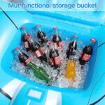 Alupssuc XL Inflatable Pool Floats Double Lounger Adult Size with Ice Bucket, 102″ x 63″ Extra Large and Thick Convertible Raft for Swimming Pool, Beach Tanning & Lake Floats with Headrest, Blue&White