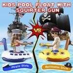2 Pack Kids Pool Floats with Water Gun, Toddler Pool Float, Inflatable Ride-on Warship and Pirate Ship, Pool Toys for Boys and Girls Aged 3-8 Years, Swimming Pool Floaties Gifts for Toddlers