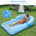 Inflatable Tanning Pool Lounger Float for Adults – 4 in 1 Large Pool Float for Adult Kid, Blow Up Suntan Tub Pool Raft Floats with Removable Backrest, Pillow, Cup Holder – Pool Sunbathing Bed Floatie