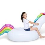 Jasonwell Big Inflatable Unicorn Pool Float Floatie Ride On with Fast Valves Large Rideable Blow Up Summer Beach Swimming Pool Party Lounge Raft Decorations Toys Kids Adults