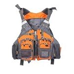 JKSPORTS Fly Fishing Vest, Fishing Safety Life Jacket for Swimming Sailing Boating Kayak Floating Multifunction Breathable Backpack for Men and Women Vest/Kayak (Orange,with Foam)