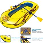 Solstice Inflatable Boat Rafts 2 Person for Adults & Kids Comes W/ Oars Paddles Pump Pole Oar Holders Cushioned Comfortable Base Grab Line 6 Ft Size Sunskiff Kits Dinghy Air Floor Yellow