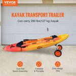 VEVOR Sit on Top Kayak Cart Dolly, Detachable Canoe Trolley Cart with 10” Solid Tires, 280lbs Load Capacity, Adjustable Width for Kayaks with Drain Holes of 1’’