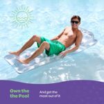 Inflatable Pool Lounger, Pool Floats with Headrest, 18-Pocket Suntanner Lounger – Grey Color/Silver Bottom/Clear Top – Pool Floats Adult Size (74” X 28”)