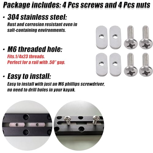 4-Pack Stainless Steel Kayak Track Mounts - Tie Down Eyelets For Kayak Canoe Boat Accessories