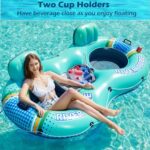 Jasonwell Inflatable River Tube Float – 2 Person Heavy Duty River Float Pool Floats with Removable Cooler Lake Water Tubes for Floating River Raft Lounge Floatie with 2 Cup Holders for Adults (Cyan)