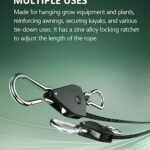 STAYGROW 4-Pack 1/8″ Adjustable Rope Hanger, Heavy Duty Ratchet Tie Down Strap with Reinforced Metal Gear, Ratcheting Pulley System Kayak Straps for Hanging Plants Grow Light and Various Tie-Down Uses