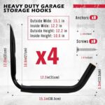 SEDY 4-Piece 15″ 100 Lbs Heavy Duty Garage Storage Hooks, Kayak Storage Rack Garage Hooks Jumbo Arm Kayak Wall Mount for Hanging Surfboard Snowboard Paddle Board Ladders Bikes
