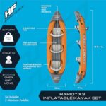 Hydro-Force 12’6″ x 39″ Rapid X3 Inflatable Kayak Set | Fits Up to 3 Adults | Includes 2 Aluminum Paddles, 1 Hand Pump, 2 Fins, 1 Carry Bag, Repair Patch