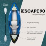 Pelican iESCAPE 90 Inflatable Kayak – Recreational Kayak – Compact, Stable and Fun All in One – Paddle & Pump Included – 9 ft – Navy Blue