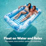 SLOOSH Inflatable Tanning Pool Lounger Float, 85″ x 57″ Extra Large Pool Floats Adult with Pillow, 4 in 1 Suntan Tub Raft Floatie,Sunbathing Bed Lounge for Water Blow Up Ball Pit Party Gifts, XL-Blue