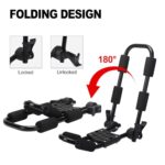 Folding Kayak Roof Rack for Car Holds 2 Kayaks – Kayak J Bar for Canoe, Surf Board, SUP – J Kayak Carrier Mount on Rooftop Crossbar with 4 Tie Down Straps, Fits SUVs, Trucks, Jeeps