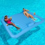 Inflatable Pool Floats Adult, 72×72 Inch Tanning Pool Lounger with Headrest and Cup Holder, Tanning Bed Floating Mat Raft for Backyard Swimming Pool Party