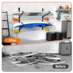 Asxevn ?Kayak Storage Rack for Garage Wall Mount – Heavy L-Frame Holder with Anti-Slip Bungee & Complete Installation Kit, Supports 150LB (Fits Canoe/Paddle Board, Black)?? (1PACK)