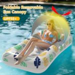 Inflatable Adult Pool Floats with Canopy 70 Inch Giant Swimming Pool Lounger Raft with Cup Holder & UV-Resistant Heavy-Duty Adults Floaties for Beach Lake Pool Parties Summer Travel Accessories