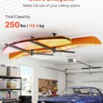 VEVOR Kayak Storage Rack for 2 Kayaks, Holds Up to 250 lbs, Heavy Duty Adjustable Ceiling Rack for Garage Ceiling Mount, Overhead Garage Storage Hanger for Canoe, Ladder, SUP, Surfboard & Paddleboard