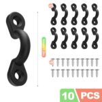 ZukoCert 10 Pack Pad Eye Plate Kit – U Hook & Eye Hooks Set with Screw in Hardware, Durable Kayak Eyelets & Rope Loop for Deck Rigging – Ideal as Tarp Hooks for Boat & Canoe Tie Downs, Black